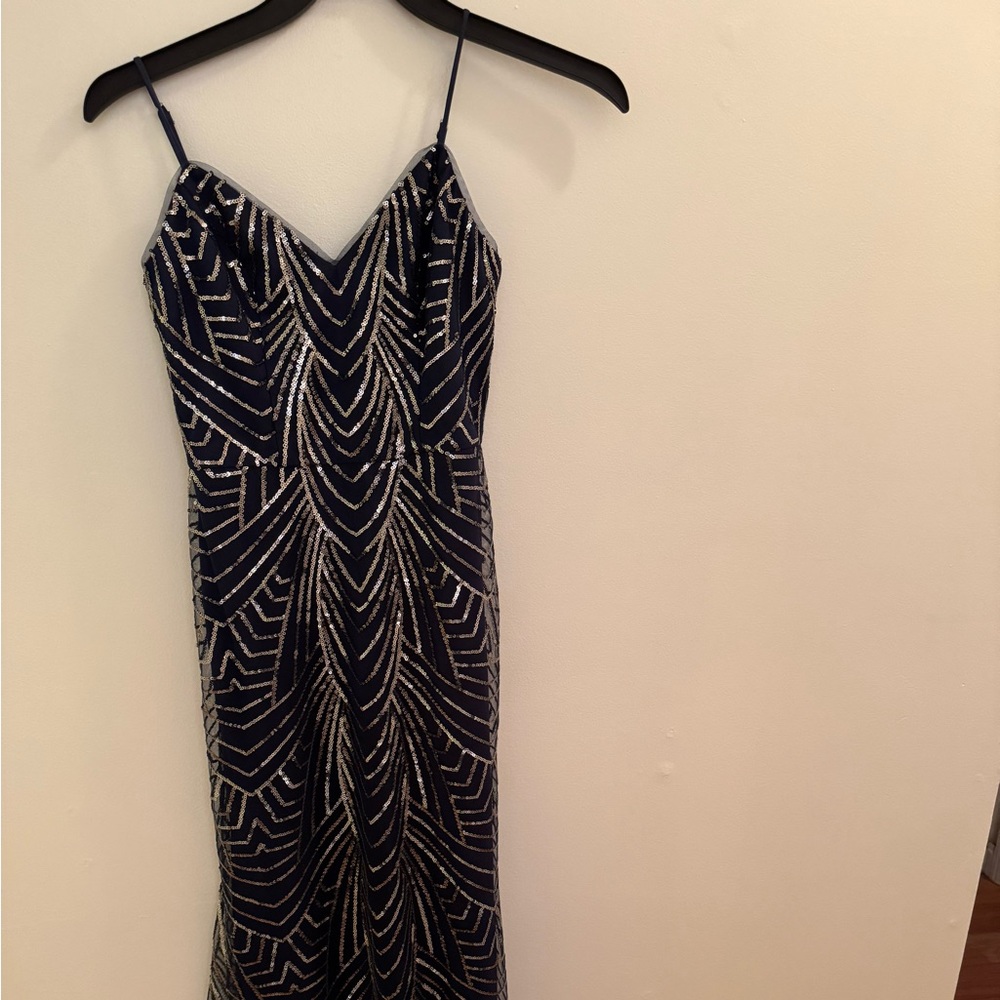 Navy and Silver Sequin Gown DB